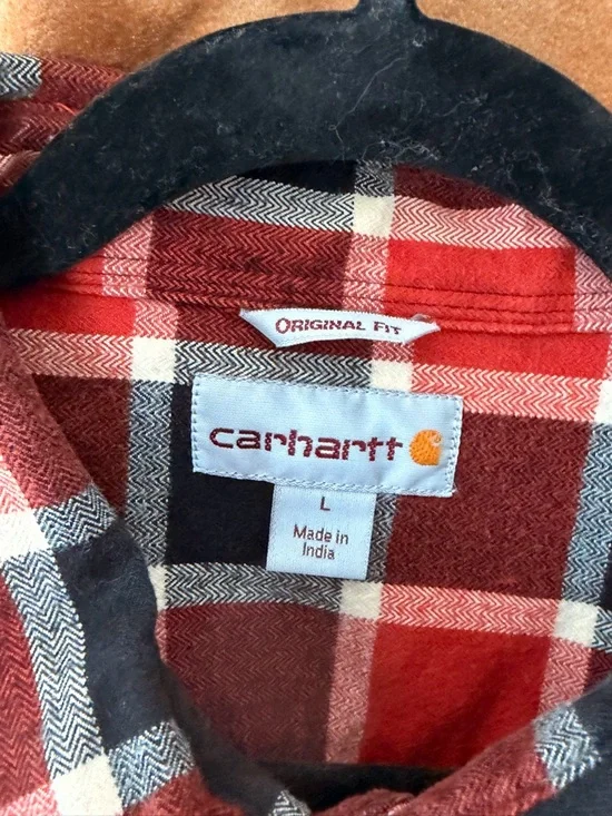 Carhartt Red and Black Plaid Button-Down Flannel Shirt - Picture 3 of 4